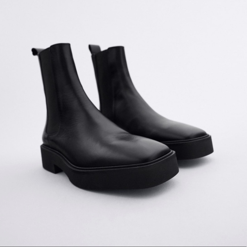 ZARA Ankle boots Low heel square toe leather SZ 9